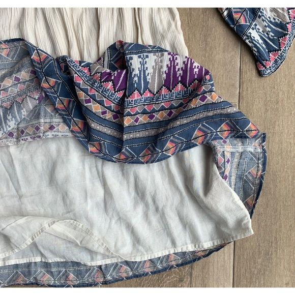 Free People Terra Nova boho blue purple print lined Tunic Mini Dress sz L - Picture 8 of 12